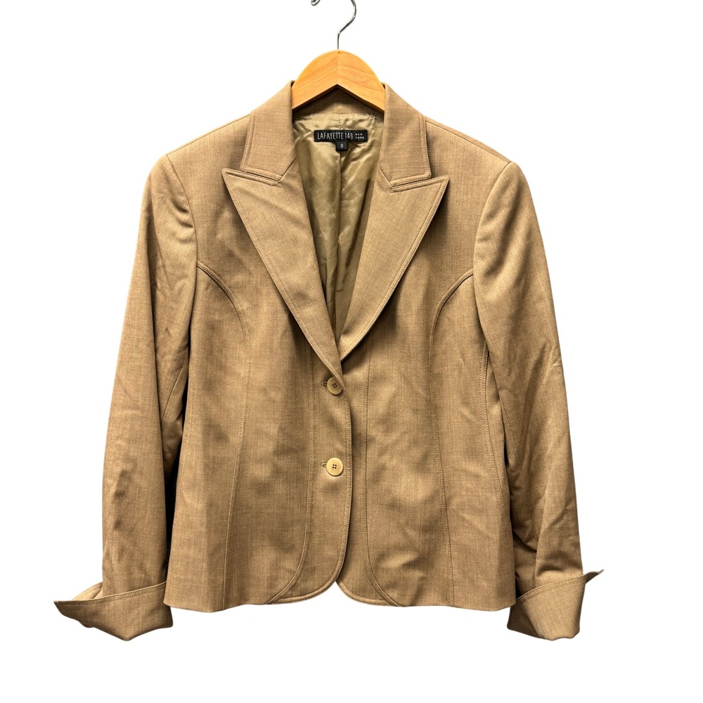 Lafayette 148 Blazer Womens 8 Wool Blend Tan Career Coastal Classic Jacket